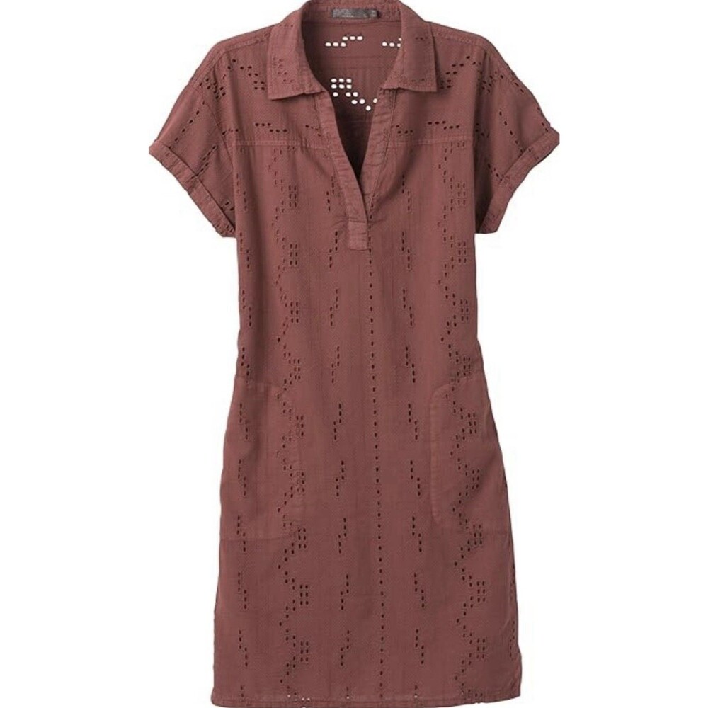 PrAna Women’s Ladyland Short Sleeve Shirt Dress Size Small Organic Cotton Red
